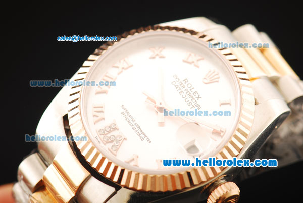 Rolex Datejust Automatic Movement Steel Case with White Dial and Rose Gold Bezel-Two Tone Strap - Click Image to Close